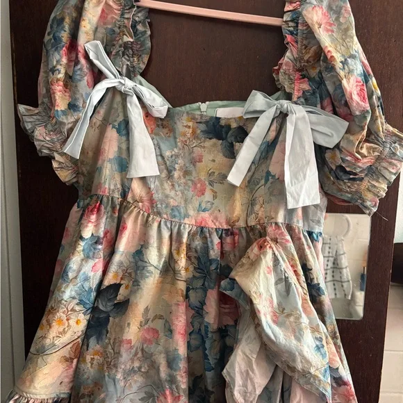 Selkie x Free People Floral Puff Sleeve Mini Dress buttercream dress - Picture 7 of 10